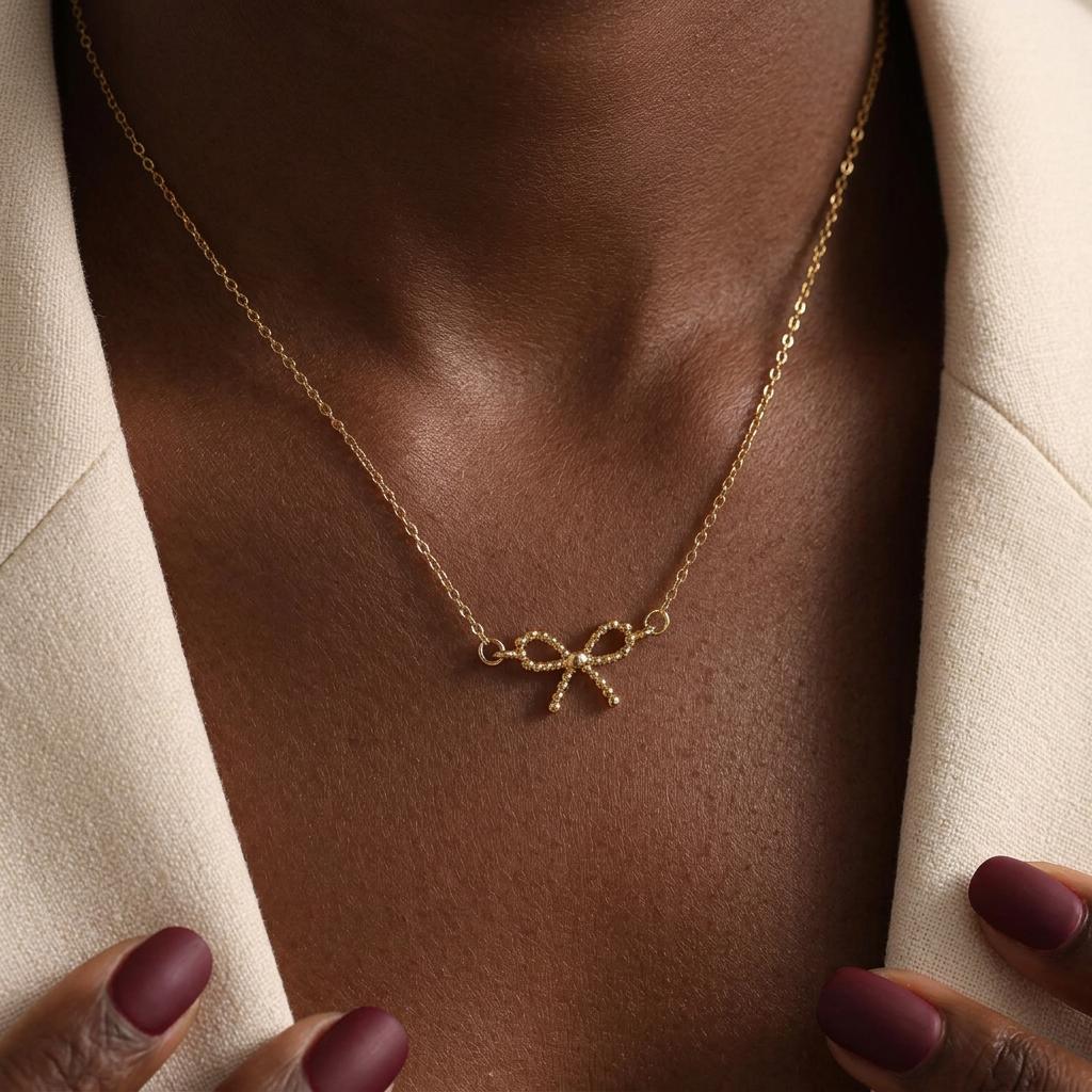 Ribbon Necklace, Bow Necklace, Gold Necklace, Dainty Necklace, Choker Necklace, Bridesmaid Necklace, Minimalist Jewelry