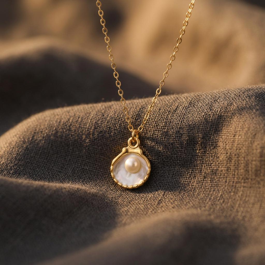 Sea Shell Necklace, Gold Enamel Oyster Necklace for Women, Pearl Beach Pendant Jewelry, Minimal Everyday Bridesmaid Gift for Her Women