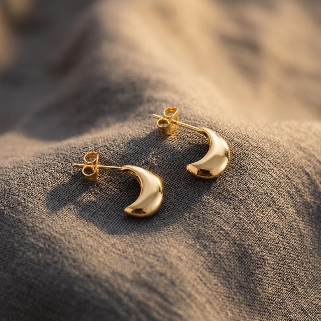 Tiny Tear Drop Stud Earrings, Gold Puff Half Moon Earrings for Women, 18K Gold Plated Minimalist Everyday Jewelry Gift for Her