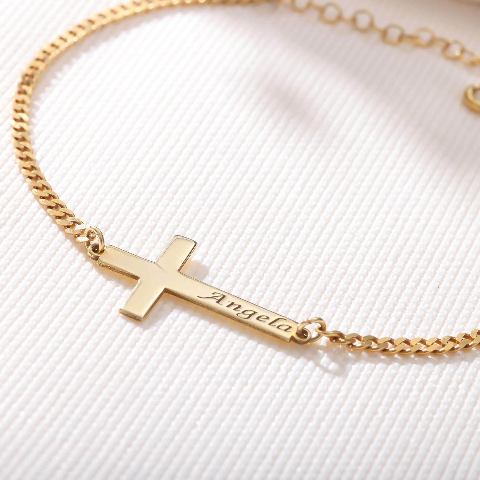 Cross Name Bracelet, Engraved Cross Bracelet with Name, Baptism Gift For Women, First Communion Gifts Girl,  Christian Bracelet,Gift For Mum