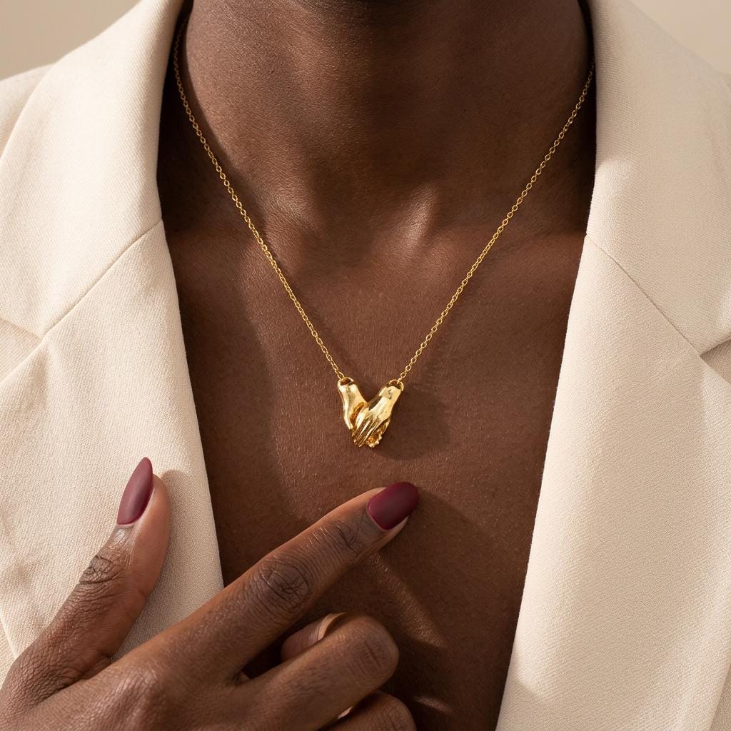 Magnetic Holding Hands Necklace, Gold Plated Friendship Necklace, Cute Hand Pendant Jewelry, Everyday Best Friend Gift Necklace for Her