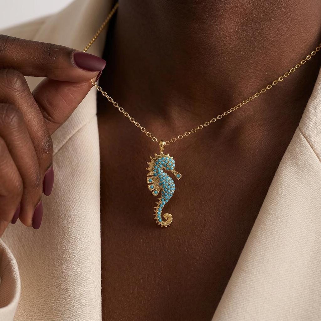18k Gold Plated Seahorse Necklace For Women, Dainty Gold Necklace, Minimalist Seahorse Jewellery, Pendant Necklace, Gifts For Women,Mum,Nana