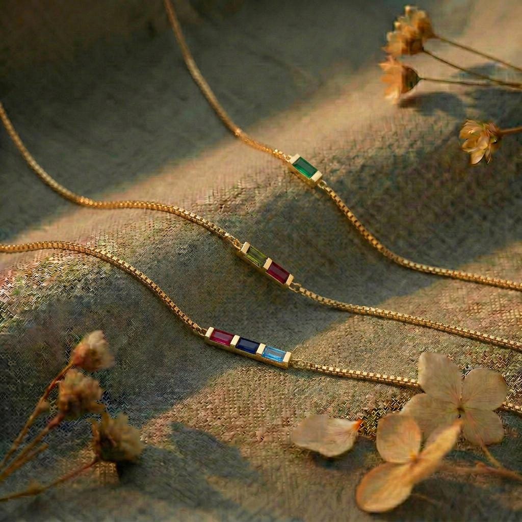 Gold Birthstone Bracelet, Baguette Birthstone Bracelet, Family Birthstone Necklace, Birthstone Bracelet for Women, Mothers Day Gift
