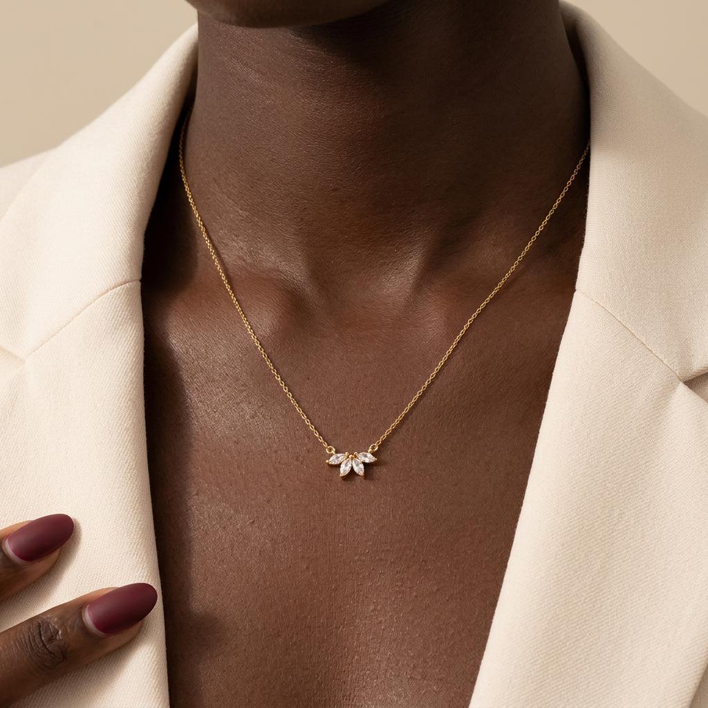 Marquise Diamond Necklace  Flower Petal Diamond Necklace Birthstone Necklace Bridesmaid Gift Wedding Gift for her, Necklace For Mom