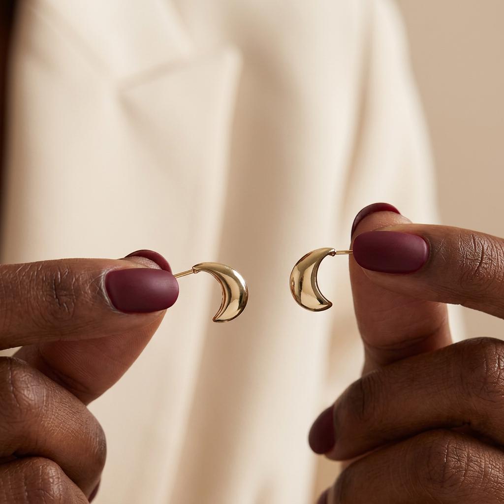 Gold Tear Drop Earrings, Puff Half Moon Stud Earrings for Women, 18K Gold Plated Everyday Jewellery Gift for Mum Her