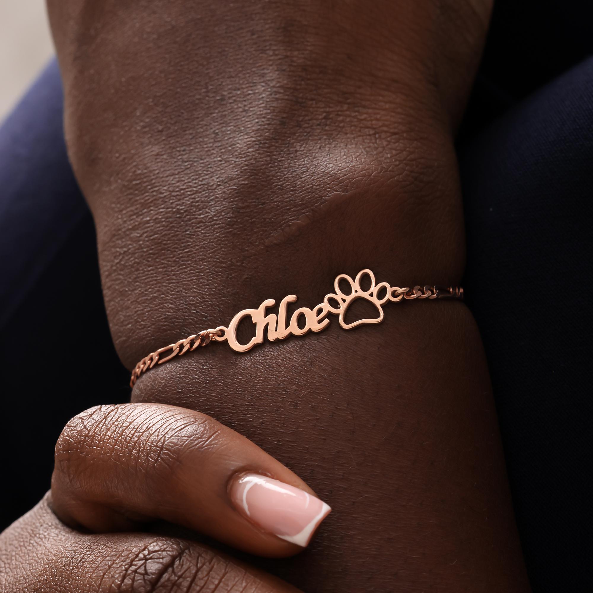 Pet Name Bracelet with Paw, Script Name Bracelet, Personalized Dog Cat Bracelet, Paw Print Jewelry, Gift for Dog Mom, Pet Lover Gift