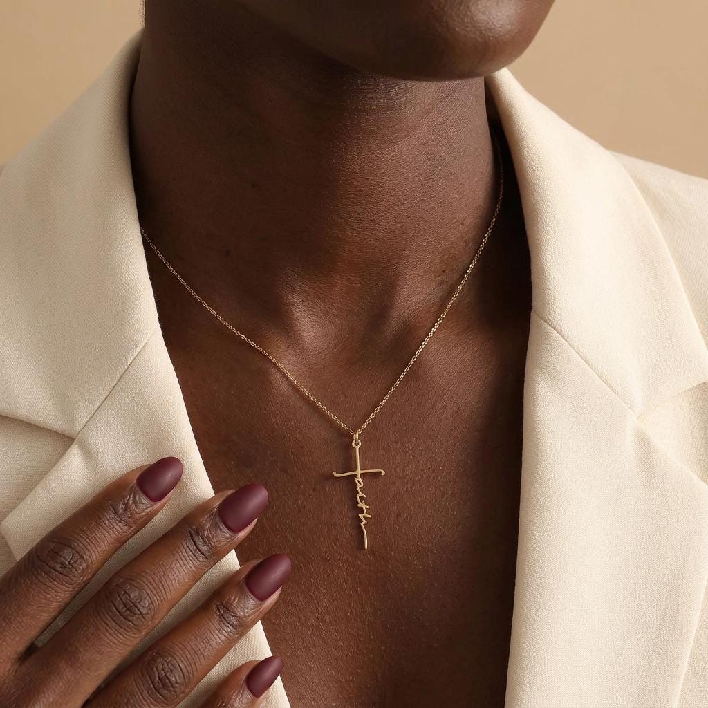14K Gold Faith Cross Necklace: Sterling Silver Christian Jewelry Religious Gift For Women, Mothers Day Gift For Mum, Nana