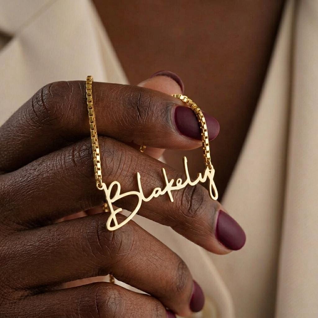 Customized Box Chain Name Necklace for Women Sterling Silver Name Necklace for Girls Name Plate Necklace Dainty Script Name Necklace For Mom