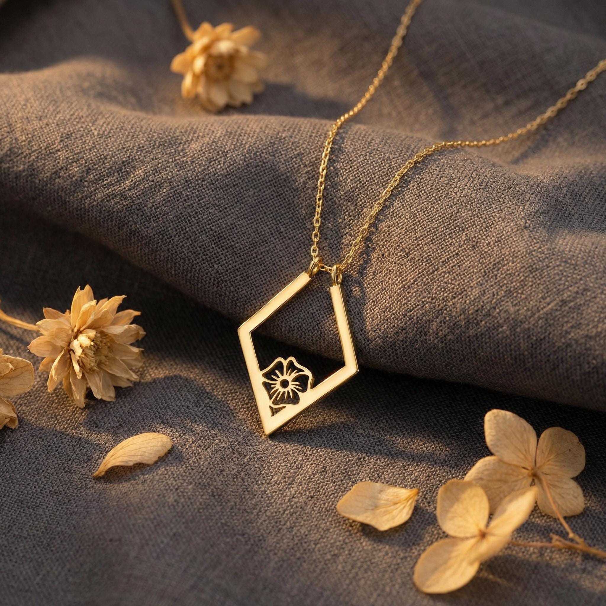 Custom Ring Holder Necklace With Birth Flower, Engagement Ring Keeper, Wedding Ring Holder, Handmade Jewelry, Mother's Day Gift