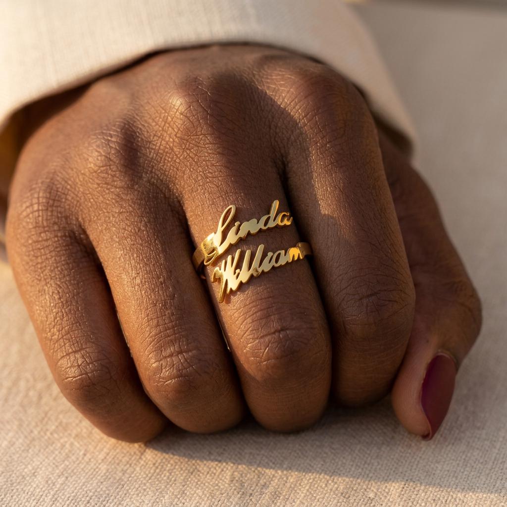 Personalized Sterling Silver Double Name Ring: Personalized  Best Friends Ring for Mum Nana Mothers Day Gift