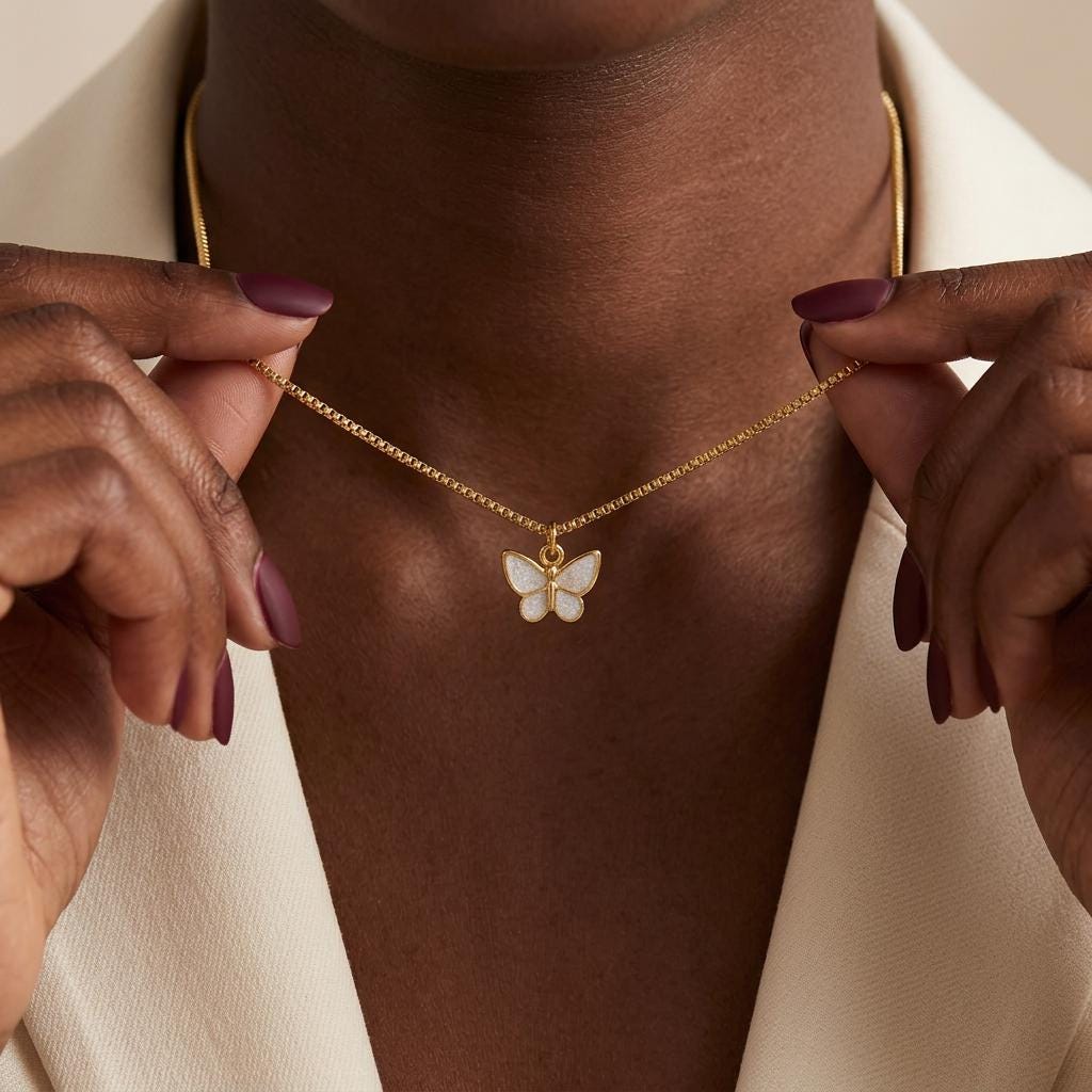 18K Gold Enamel Butterfly Necklace, Tiny Butterfly Necklace, Minimalist Butterfly Necklace, Gift for Her, Mothers day Gift,Gift for her,love
