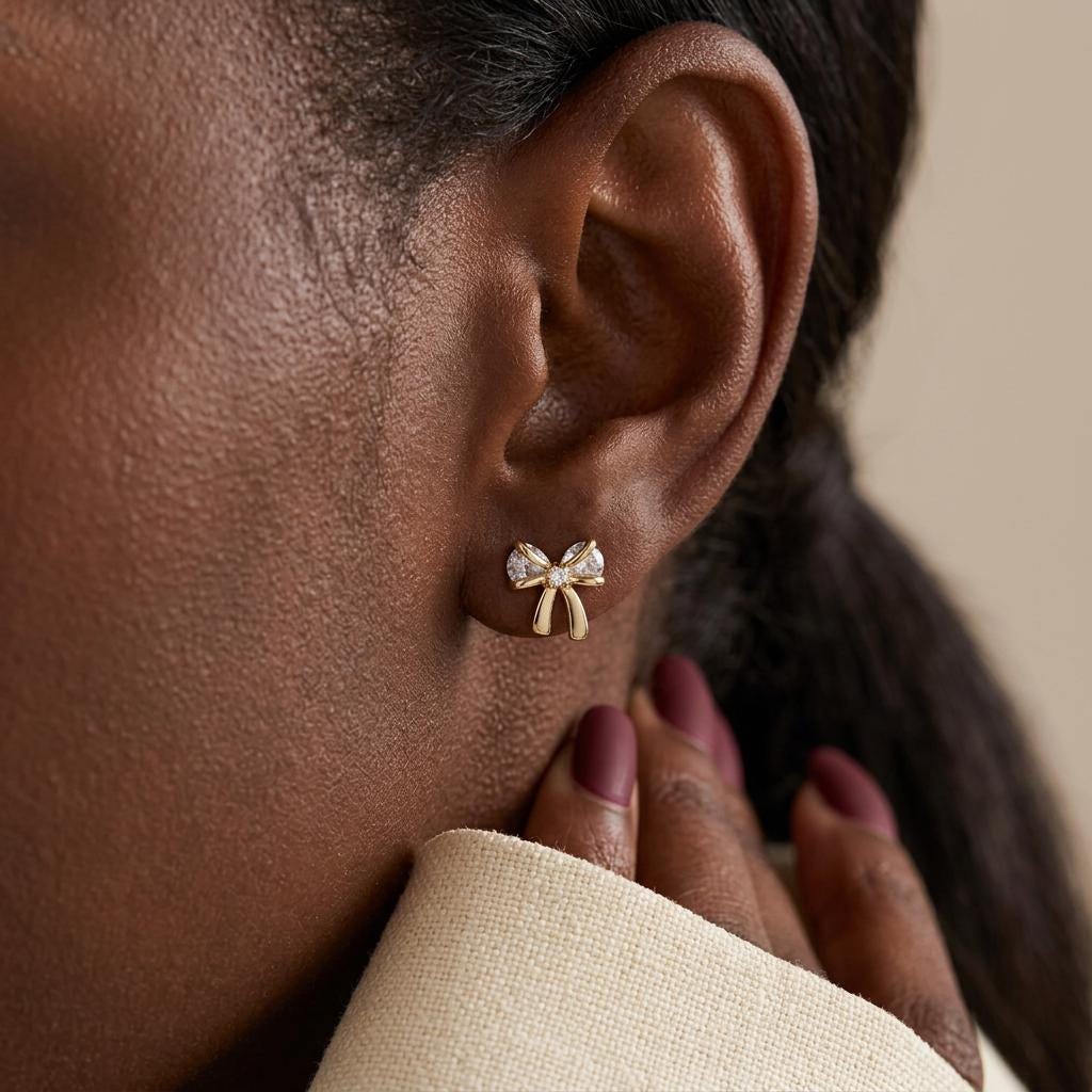 Gold Bow Stud Earrings, Tiny Pave Bow Earrings, Ribbon Bow Earrings, Minimalist Bridal Earrings, Cute Jewelry, Bridesmaid Gift for Her