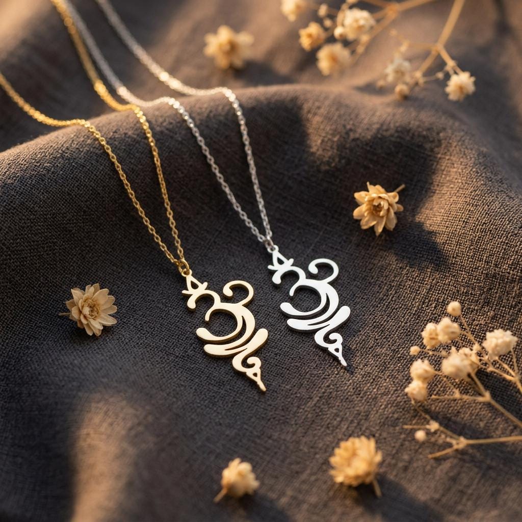 Breathe Necklace, Gold Breathe Pendant, Sterling Silver Om Necklace, Yoga Symbol Necklace, Meditation Necklace, Gift For Mom,Nana