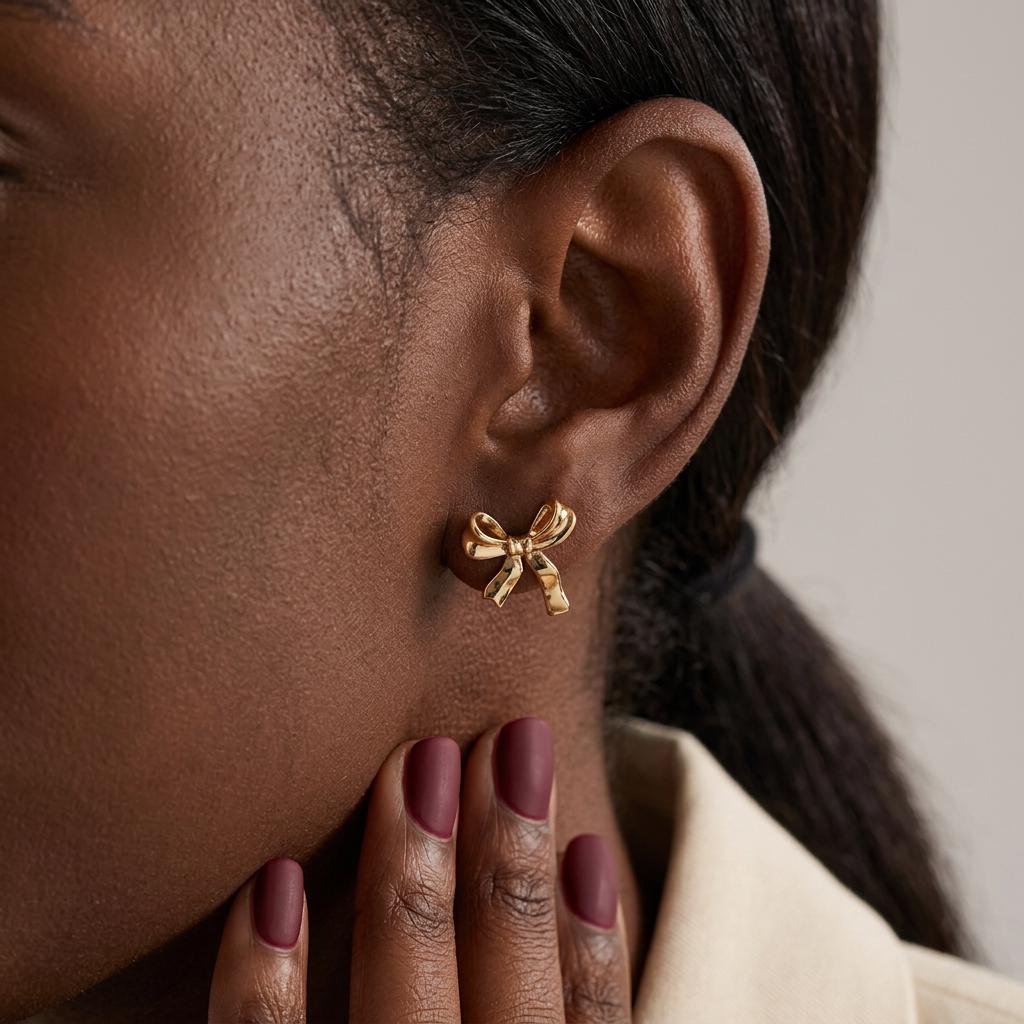 Tiny Bow Stud Earrings, 18K Gold Plated Ribbon Bow Earrings, Bowknot Earrings for Women, Bridal Party Gift, Cute Everyday Jewelry for Her