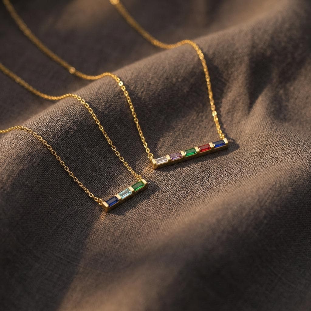 Baguette Birthstone Necklace,Family Birthstone Necklace,Personalized Gift,Mother's Birthstone Jewelry,, Mothers Day Gift for Her, Mom, Nana
