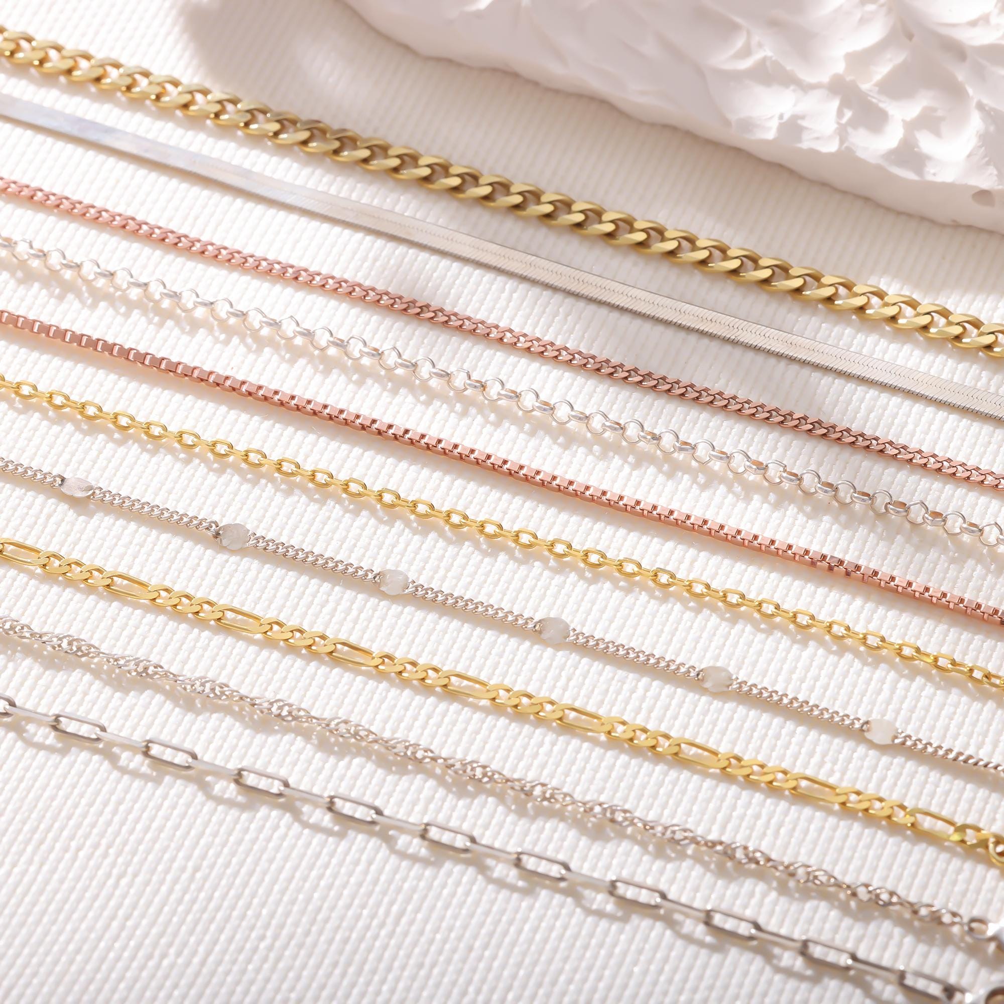 14K Gold Chain Bracelet, Cable Chain, Paperclip Chain, Twist Chain, Figaro, Curb Chain, Itallian Chain, Chain for kids,Mothers Day Gift