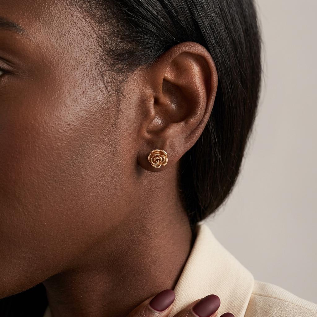 Rose Flower Stud Earrings,Tiny Small Gold Flower Earrings,Sterling Silver Friendship Jewelry,Trendy Best Friend Gift, Girlfriend Gift