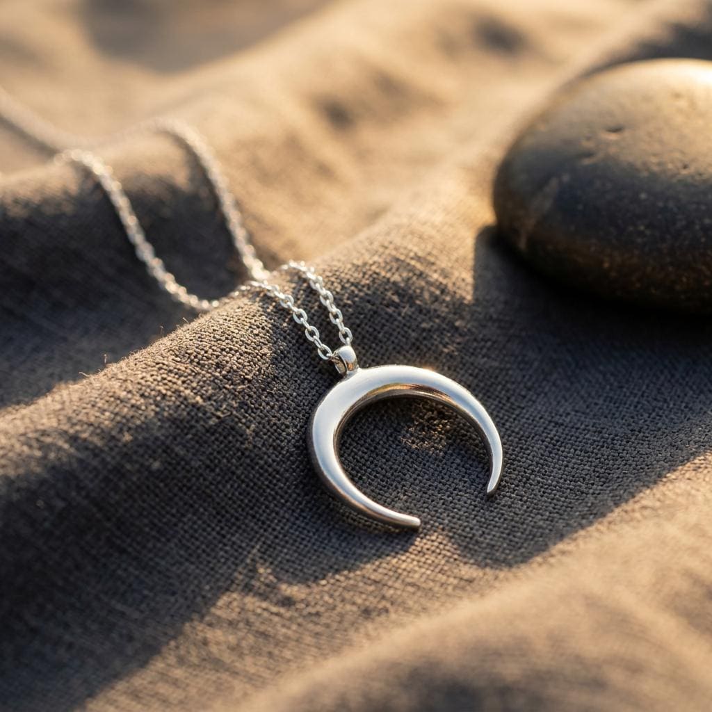 Sterling Silver Upside Down Moon Necklace: Crescent Horn Pendant, Celestial Necklace, Dainty Moon Pendant, Gift for Mom, Minimalist Jewelry