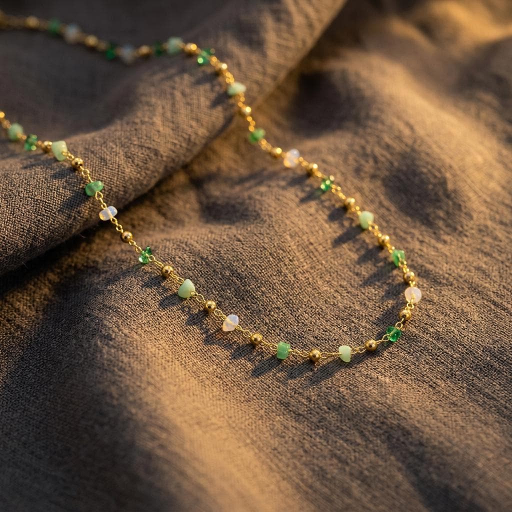 Jade Crystal Beaded Necklace, Green Gemstone Choker, Dainty Glass Chain Necklace, Handmade Jewelry Gift for Women