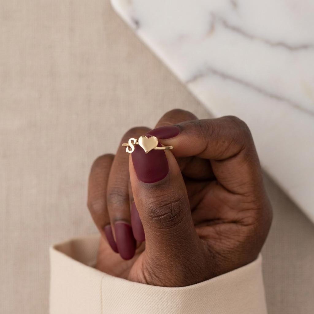 Initial Letter Ring, Personalized Ring, Custom Heart Jewelry, Gold Stacking Ring, Gift For Her, Minimalist Ring for Mom  Mothers Day Gift