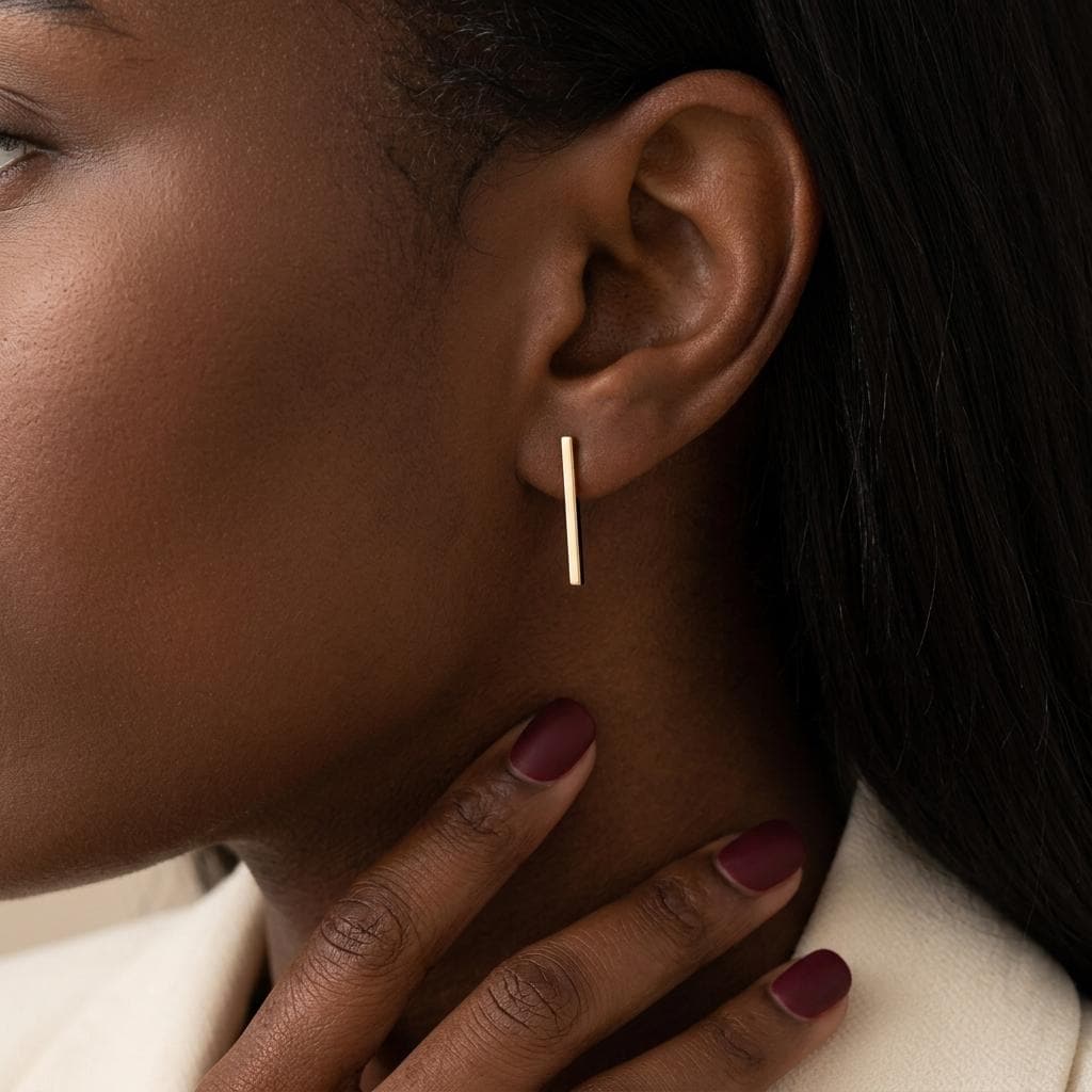 Tiny Bar Stud Earrings, 18K Gold Plated Minimalist Bar Line Earrings, Simple Everyday Stud Jewelry, Basic Earrings Gift for Women Her