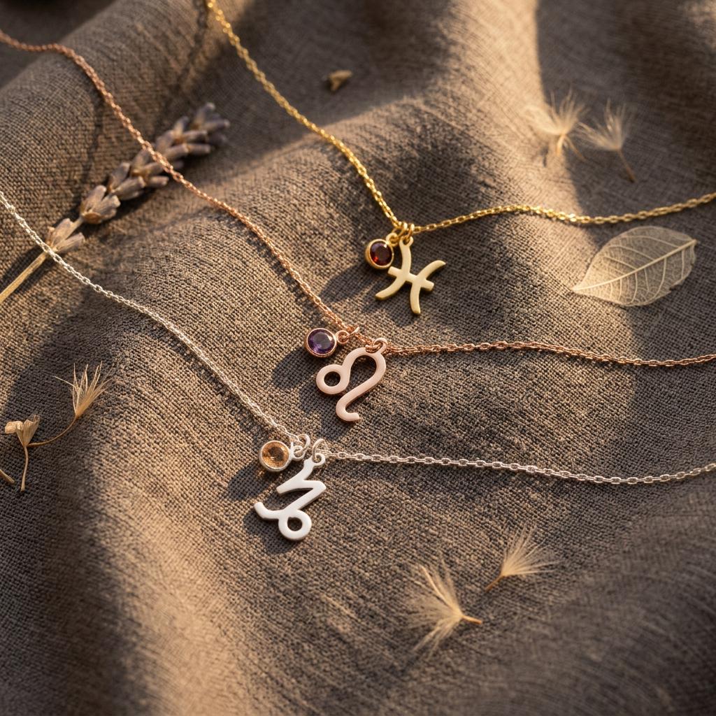 Birthstone Zodiac Sign Necklace, Personalized Astrology Horoscope Pendant, Custom Star Sign Gift, Celestial Gift, Gift For Mum, Nana