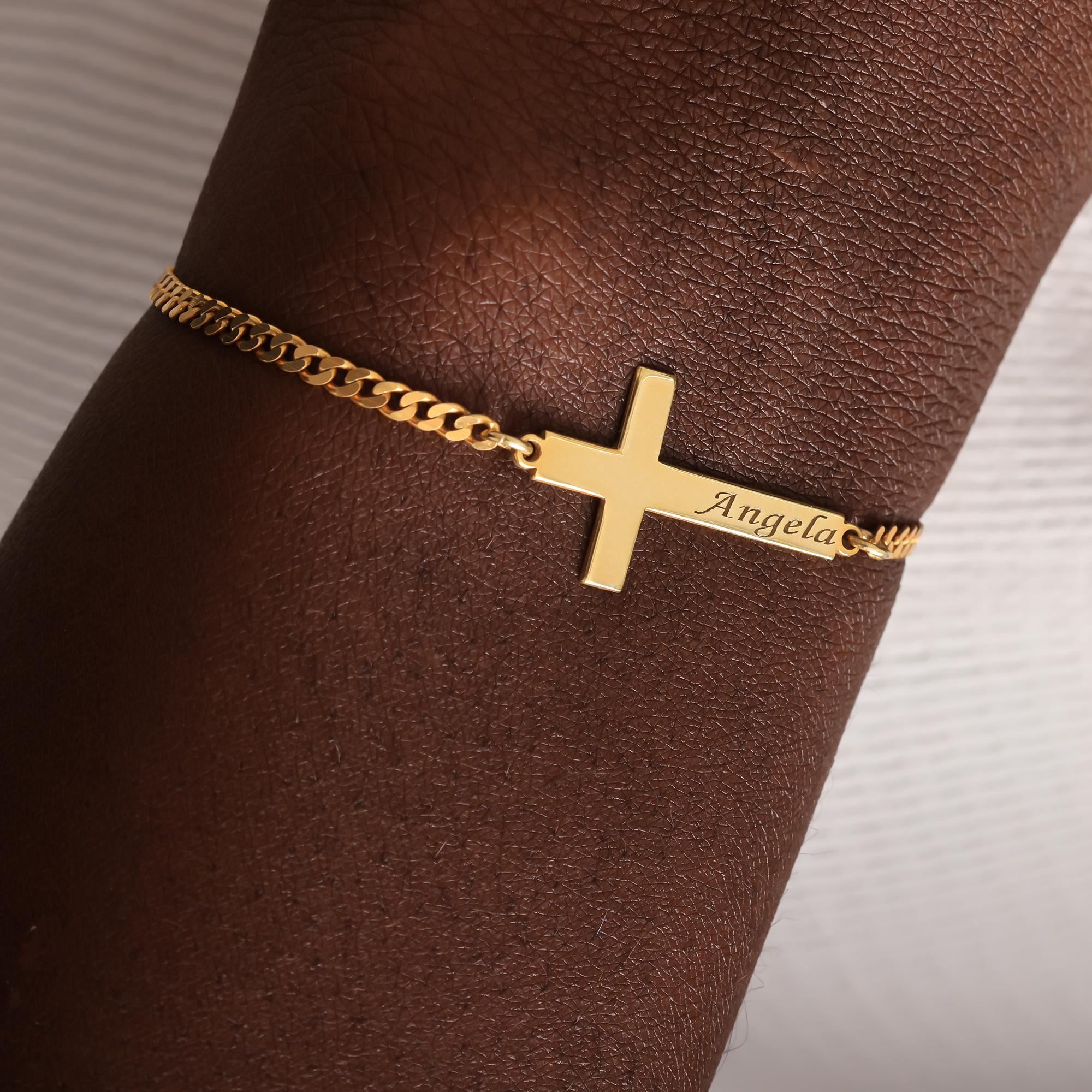 Cross Name Bracelet, Custom 14k Gold Cross Bracelet, Christian Jewelry, Baptism Gift for Women, First Communion Gift, Confirmation Gift