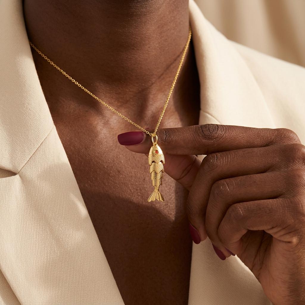 3D Articulated Fish Pendant, Gold Plated Movable Fish Necklace, Pisces Jewelry, Sea Lover Necklace, Unique Gift for Her,Mom,Nana