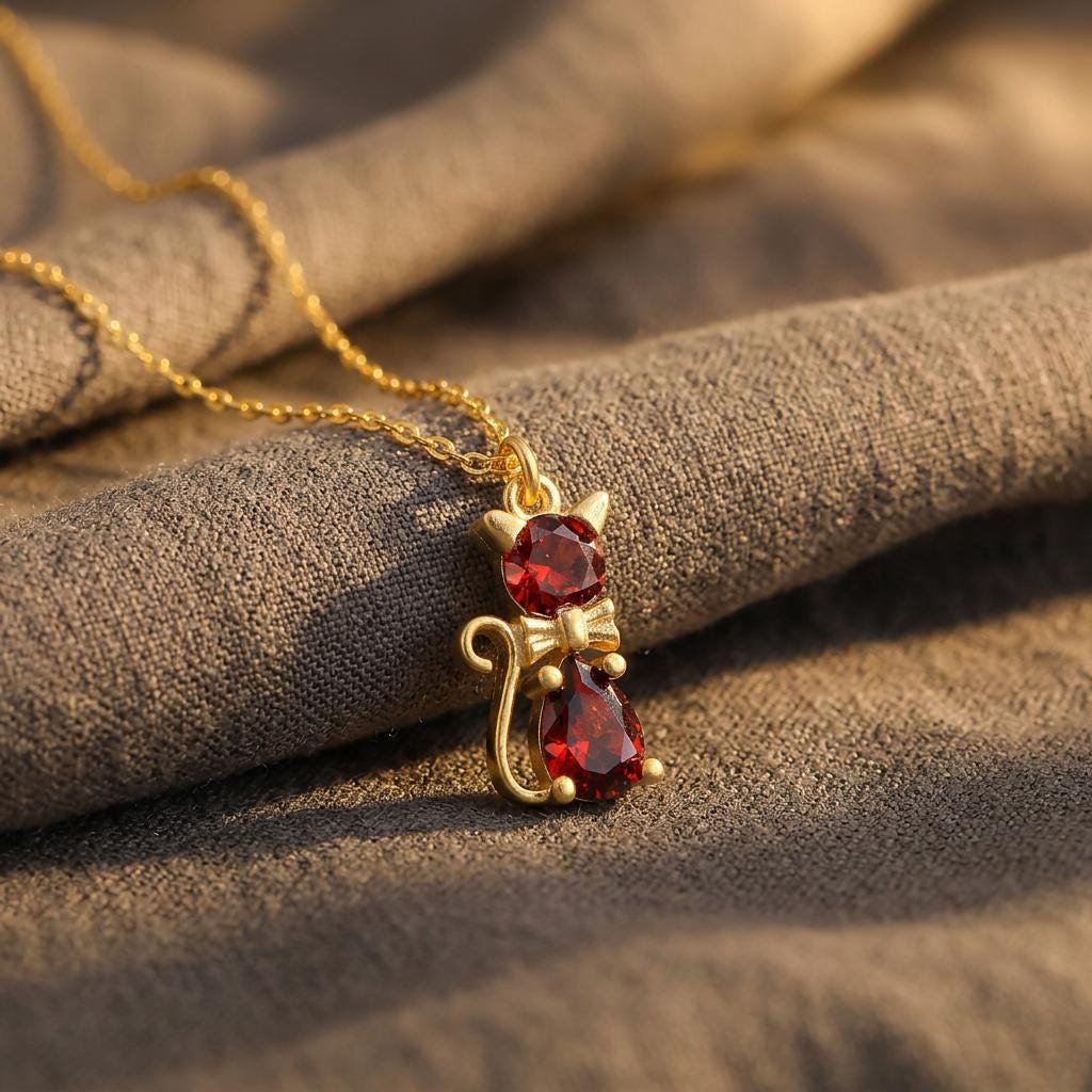 14k Gold Mystic Topaz Cat Necklace, Sterling Silver Bow-tied Pendant, Sterling Silver Cat Pendant, Gift for Cat Mom, Mothers Day Gift
