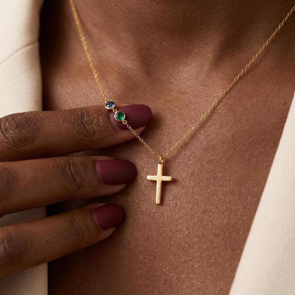 Birthstone Cross Necklace, Personalized Cross Necklace, Family Cross Necklace, Mothers Day Gift, Baptism Gift,Confirmation Gift,Gift for Mom