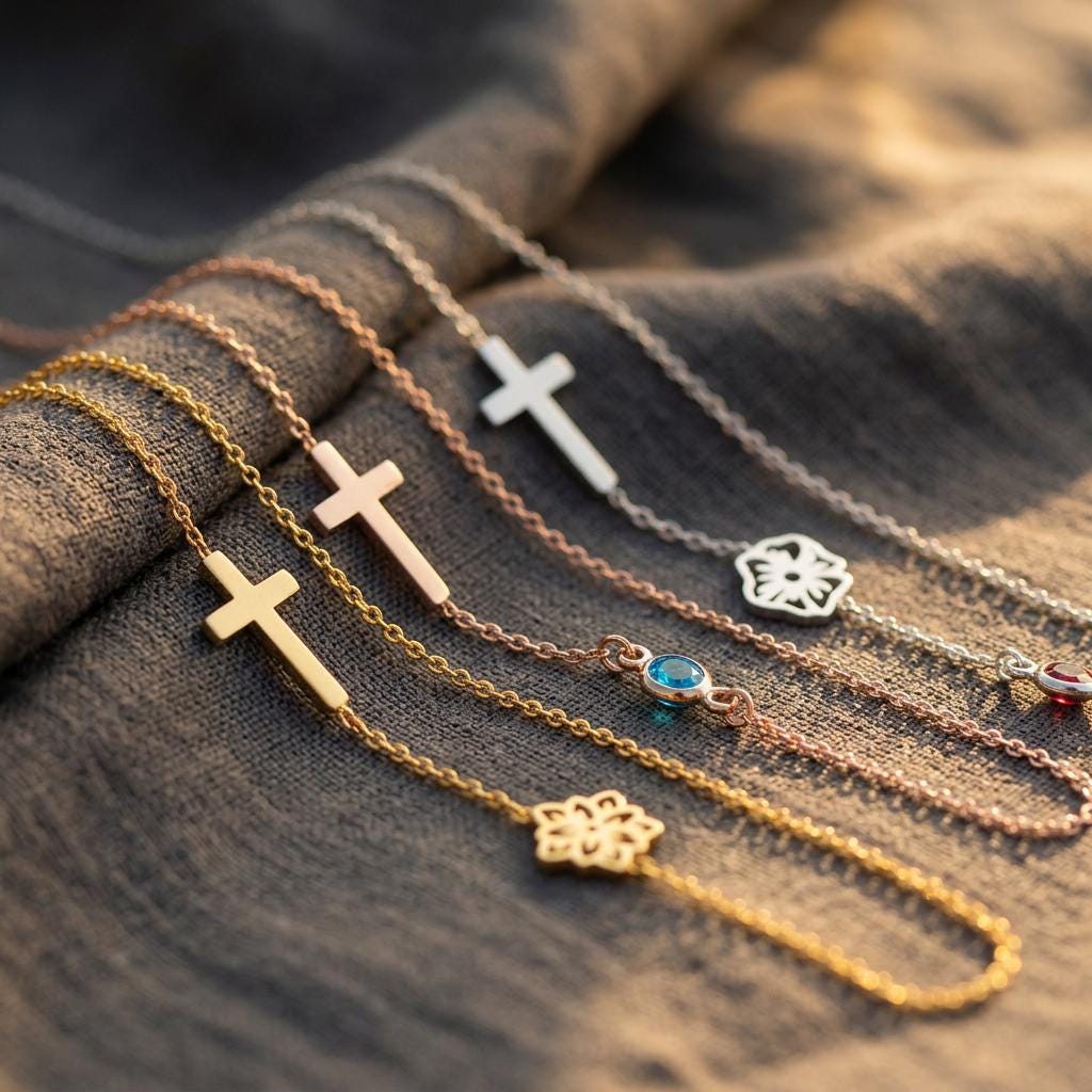 Sterling Silver Sideways Cross Necklace with Birth Flower, Birthstone Cross Necklace, Christian Baptism Jewelry, Confirmation Gift for Her