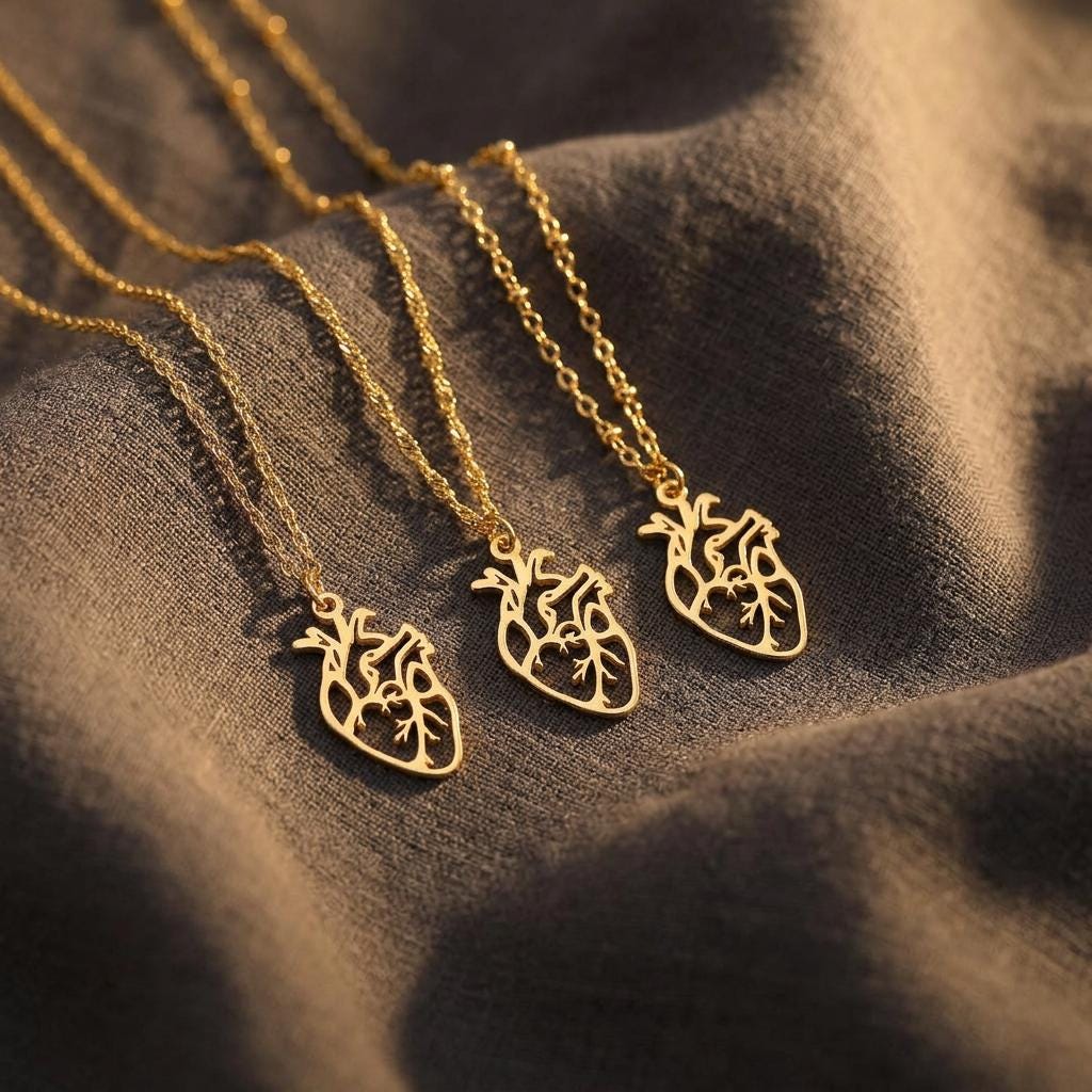Anatomical Heart Necklace, Dainty Gold Human Heart Pendant, Minimalist Medical Jewelry, Doctor Nurse Gift, Unique Jewelry, Gift for Her