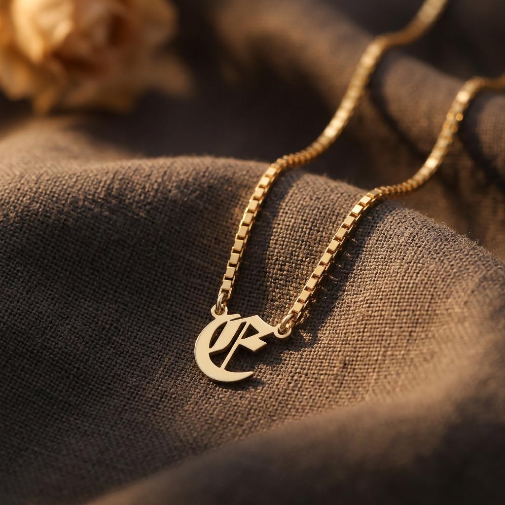 Sterling Silver Old English Initial Necklace, Gothic Letter Necklace, Personalized Jewelry, Meaningful Gift for Women Her Mom