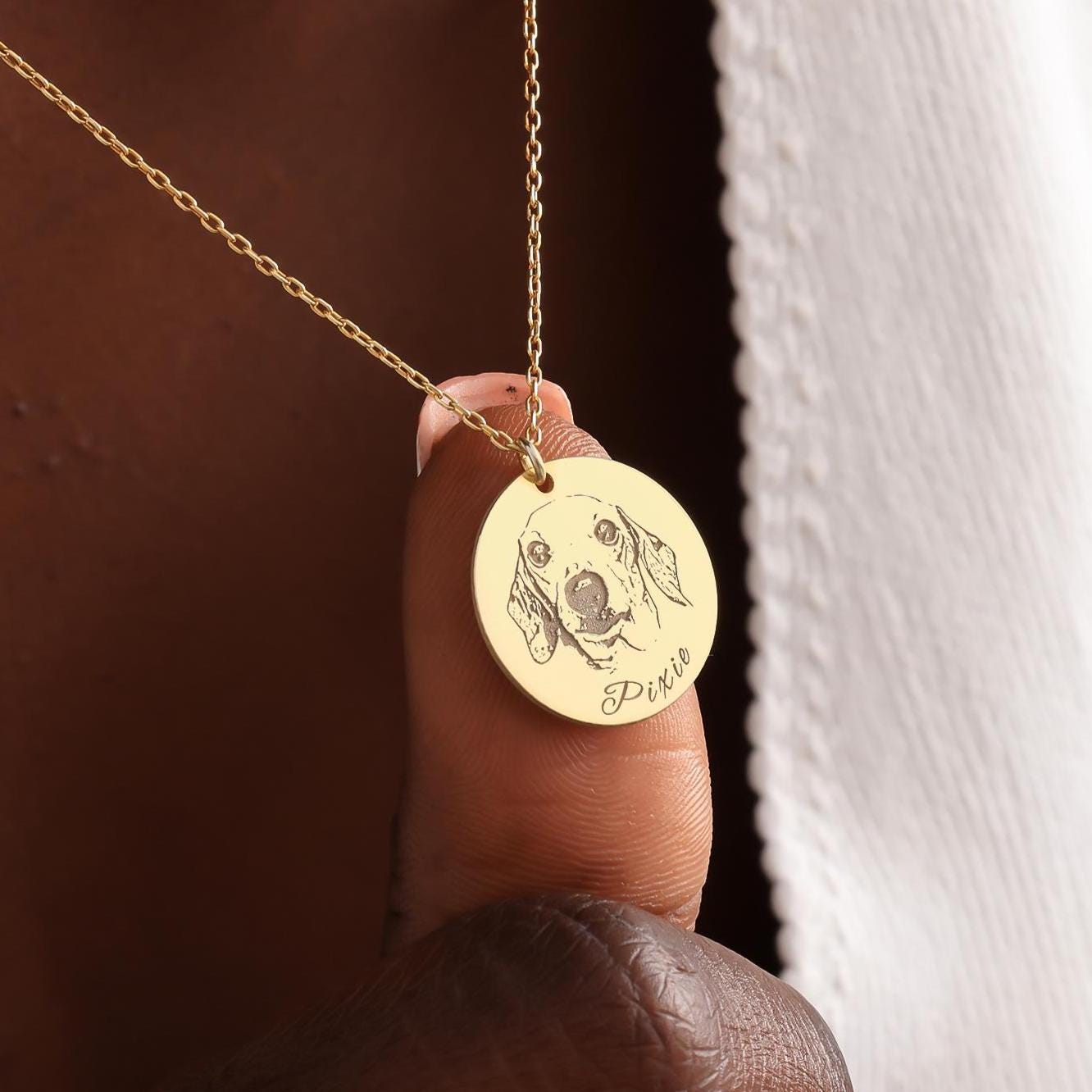 Personalized Pet Photo Necklace, Custom Dog Cat Portrait Necklace, Engraved Pet Name Necklace, Pet Memorial Jewelry, Gift for Dog Mom