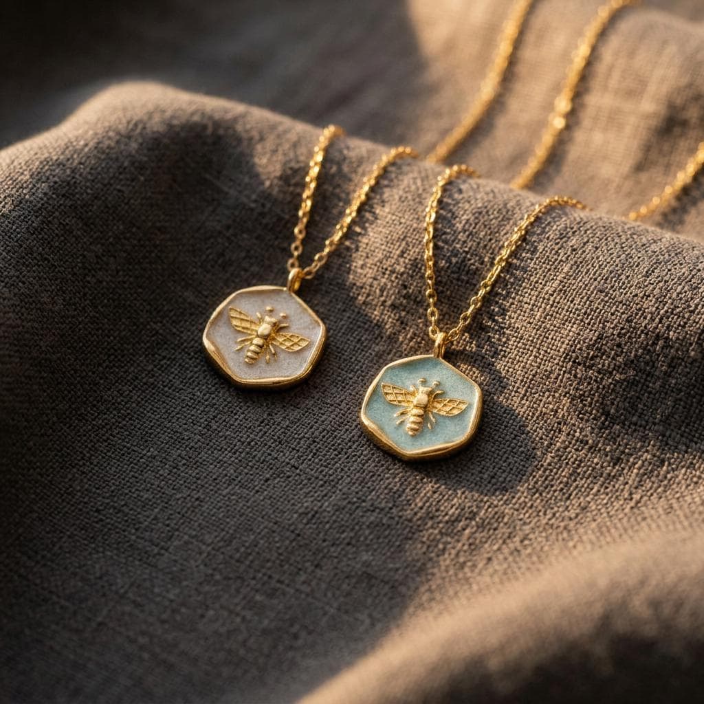 18K Gold Enamel Bee Necklace – Queen Bee Pendant, Delicate Necklace, Dainty Gift for Women, Minimalist Necklace, Gift for Her, Mom, Nana