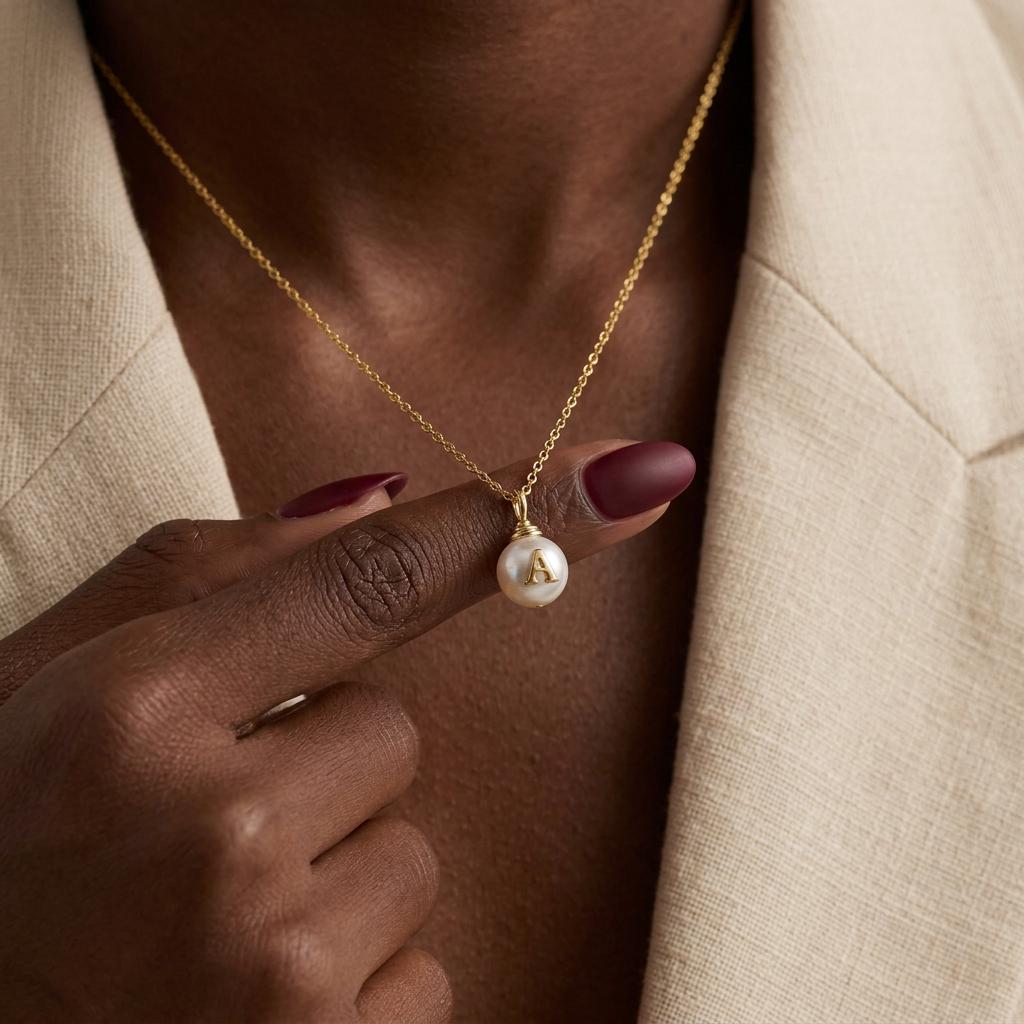 14k Gold Initial Pearl Necklace, Dainty Freshwater Pearl Necklace, Gold Pearl Necklace, Bridesmaid Gifts for Her,Mum Gift