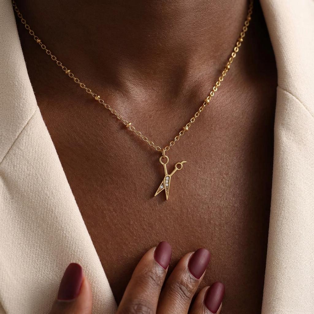 Hairdresser Necklace, Gold Scissors Pendant for Women, Minimalist Hairstylist Jewellery, Everyday Gift for Mum Her Women