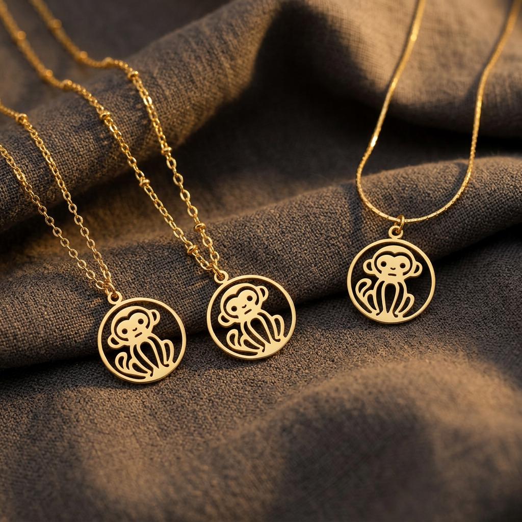18K Gold Plated Monkey Coin Pendant Necklace, Dainty Everyday Jewelry, Cute Gift for Her, Trendy Monkey Jewelry