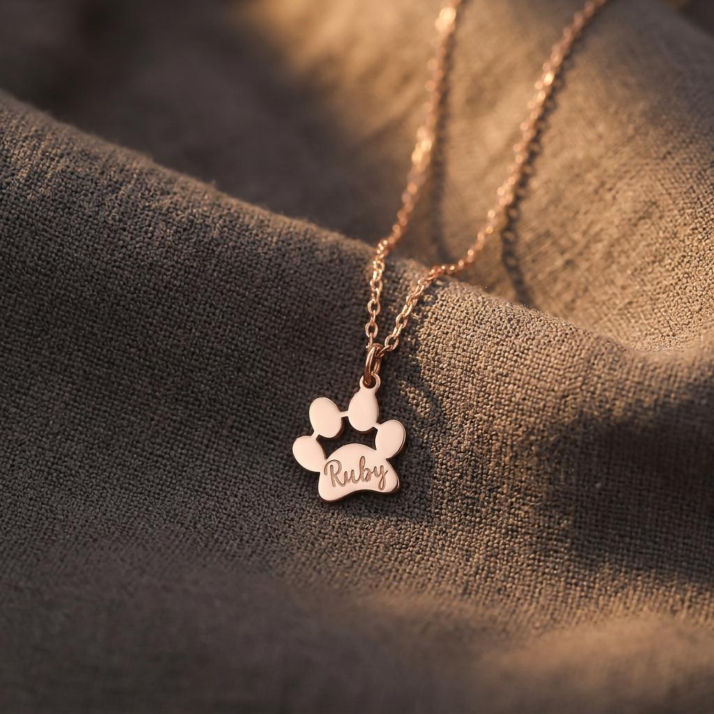 Paw Print Name Necklace, Personalised Dog Paw Jewellery, Custom Pet Necklace, Cat Paw Necklace, Dog Lover Gift for Women Her