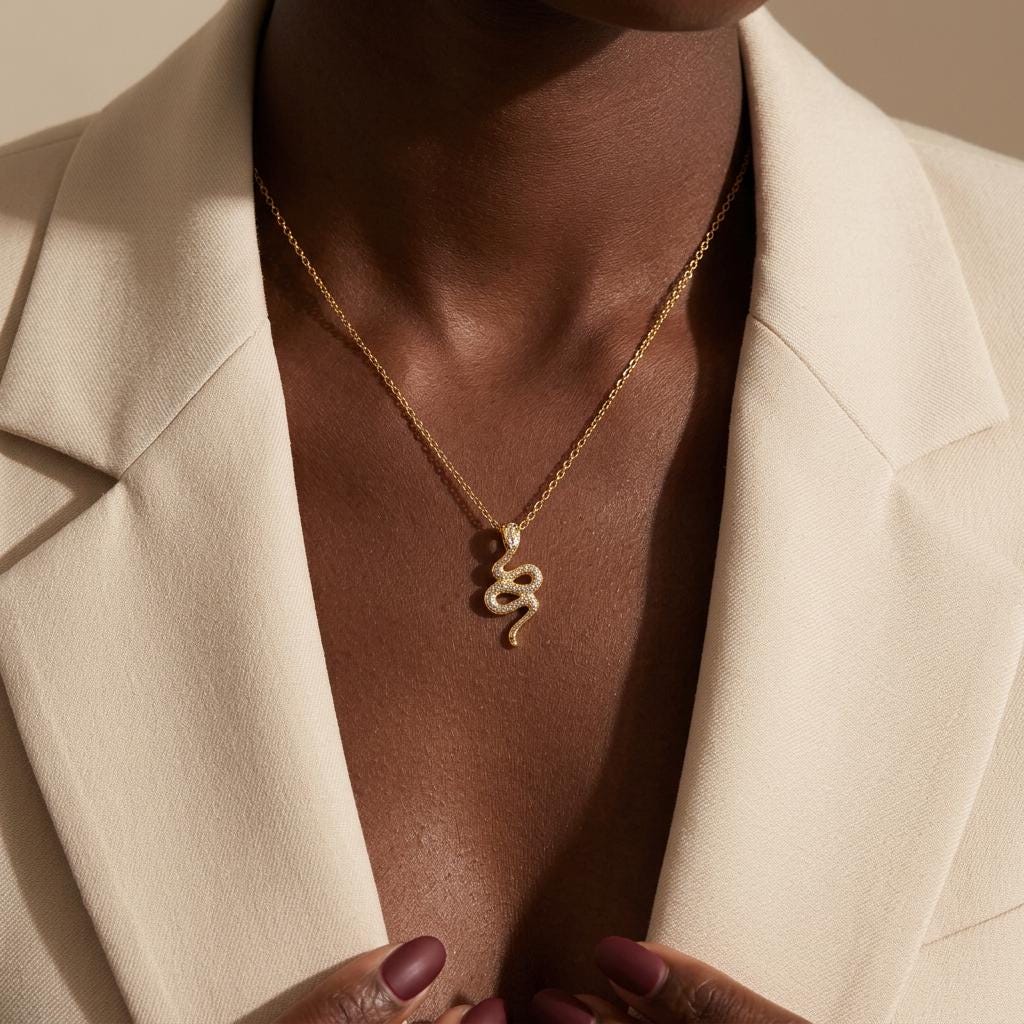 18K Gold Snake Necklace, Gold Snake Pendant, Animal Choker, Serpent Jewelry, Animal Jewelry, Birthday, Gift For Her, Mum Grandma,Love
