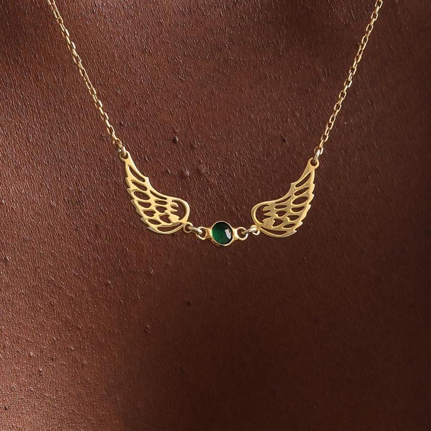 Angel Wings Birthstone Necklace, Sterling Silver Angel Wing Charm, Birthstone Memorial Jewelry, Guardian Angel Necklace for Mom,Gift for Her