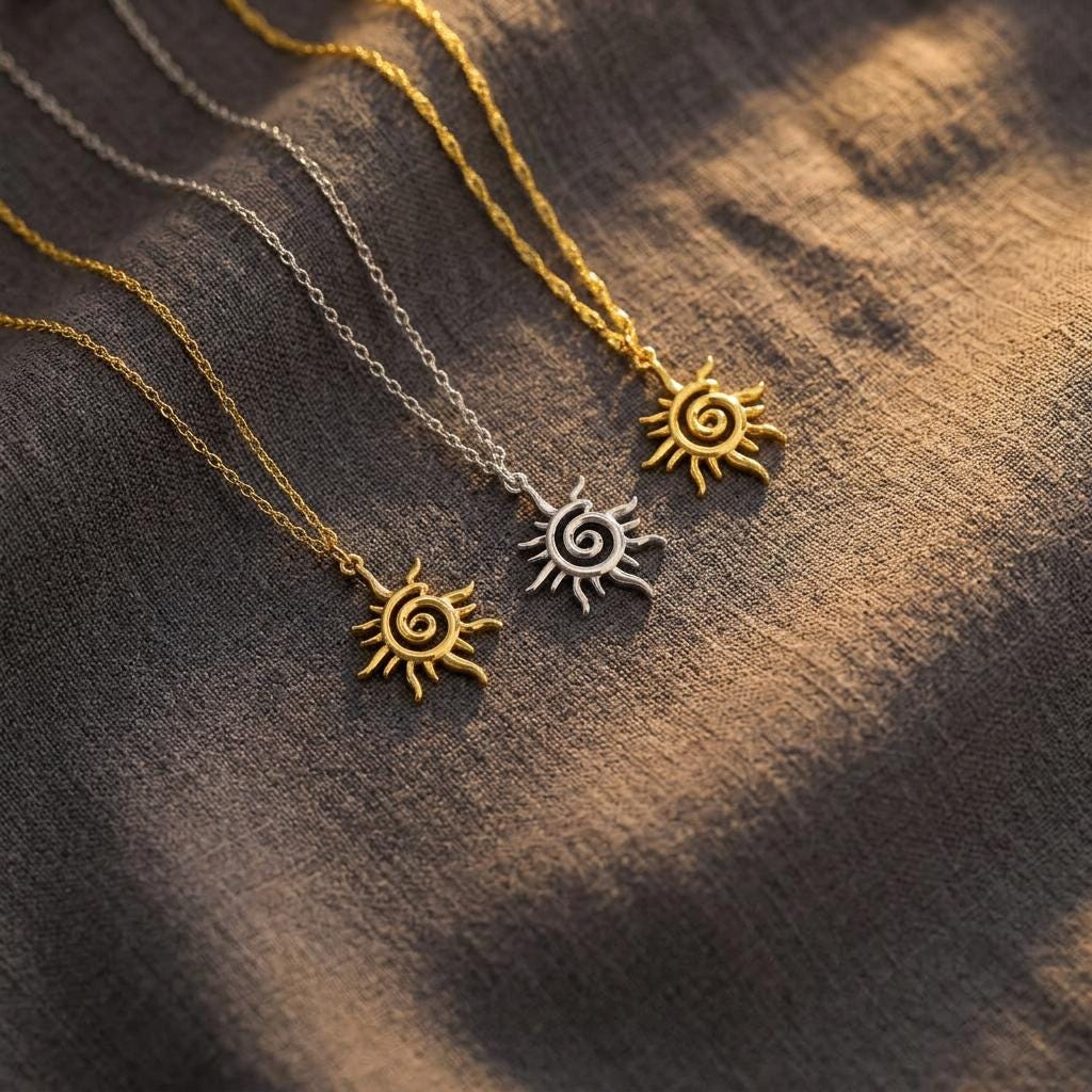 18k Gold Plated Spiral Sun Necklace, Sunburst Necklace, Summer Jewelry, Celestial Pendant Necklace, Everyday Necklace, Gift for Her,Mom,Nana