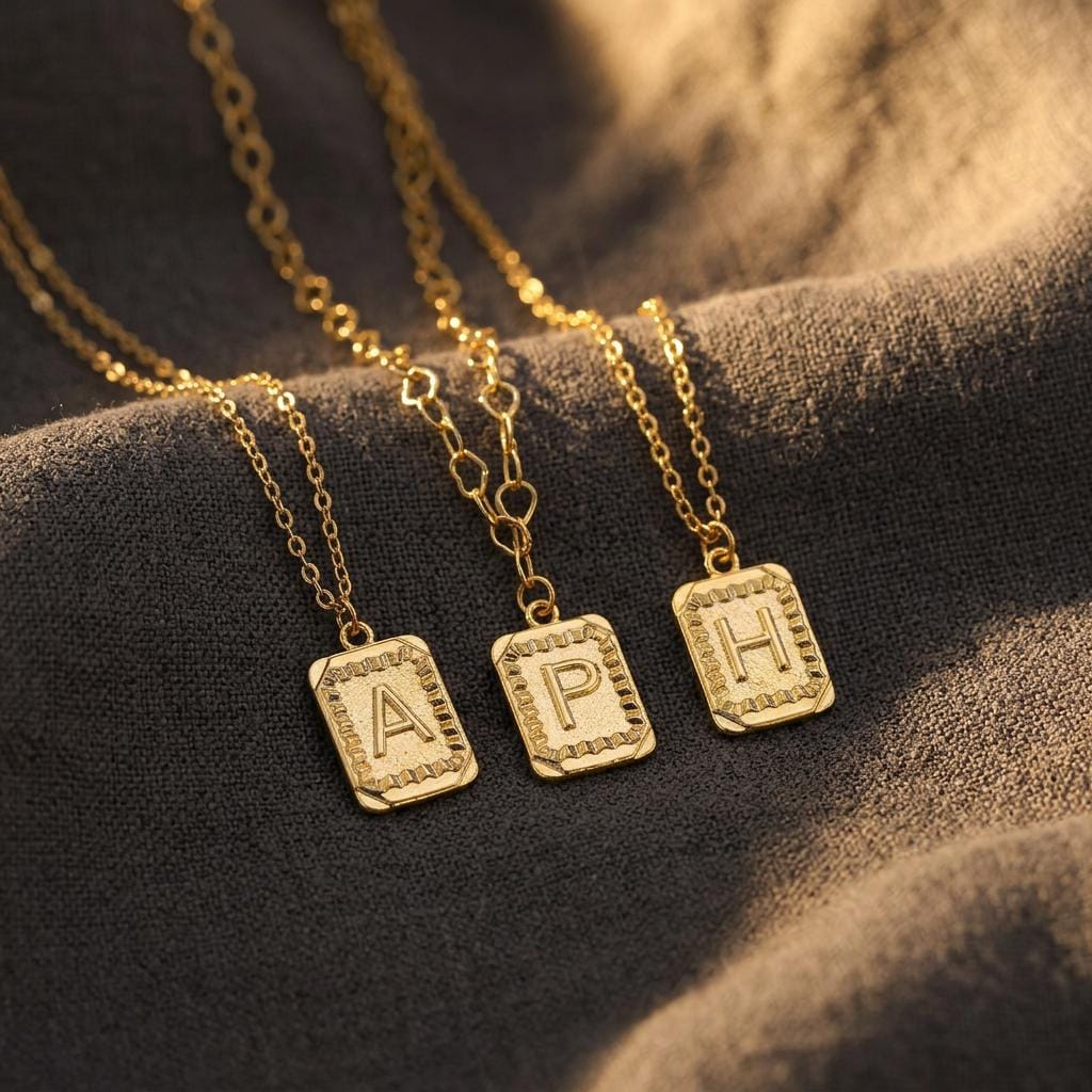 18k Gold Personalized Rectangle Initial Pendant Necklace, Custom Letter Necklace, Personalized Jewelry, Gift for her, Birthday Gift