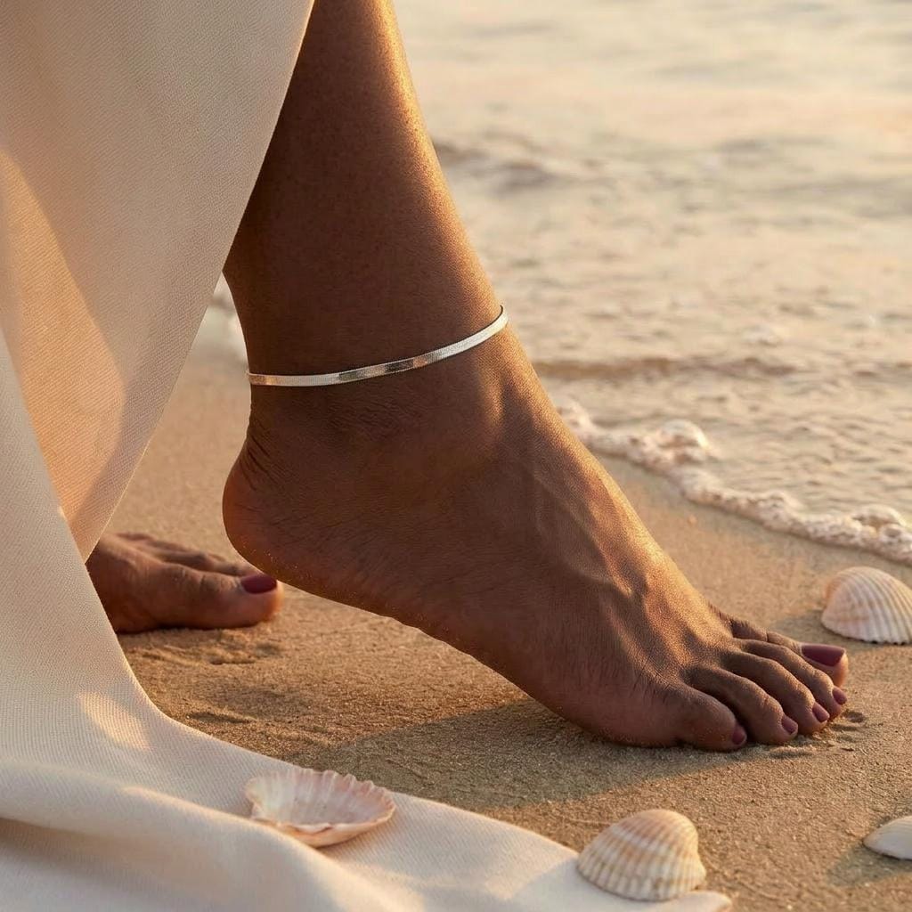 14K Gold Herringbone Anklet, Snake Chain Anklet | Gold Ankle Bracelets for Women, Sterling Silver Ankle Dainty Jewelry Gift for Her, Mom,Her