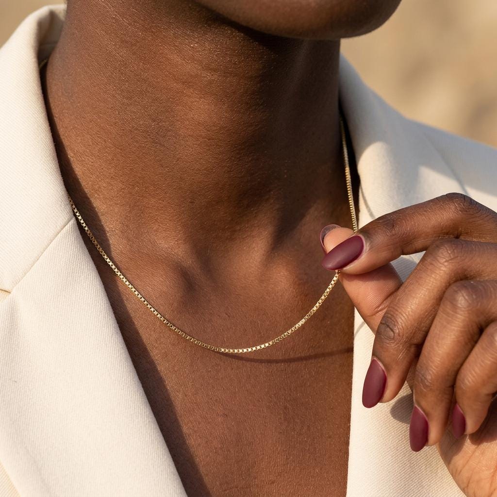 Box Chain Necklace, Gold Box Chain, Sterling Silver Chain Necklace, Minimalist Necklace, Dainty Layering Chain, Gift for Her,Mom,Grandma