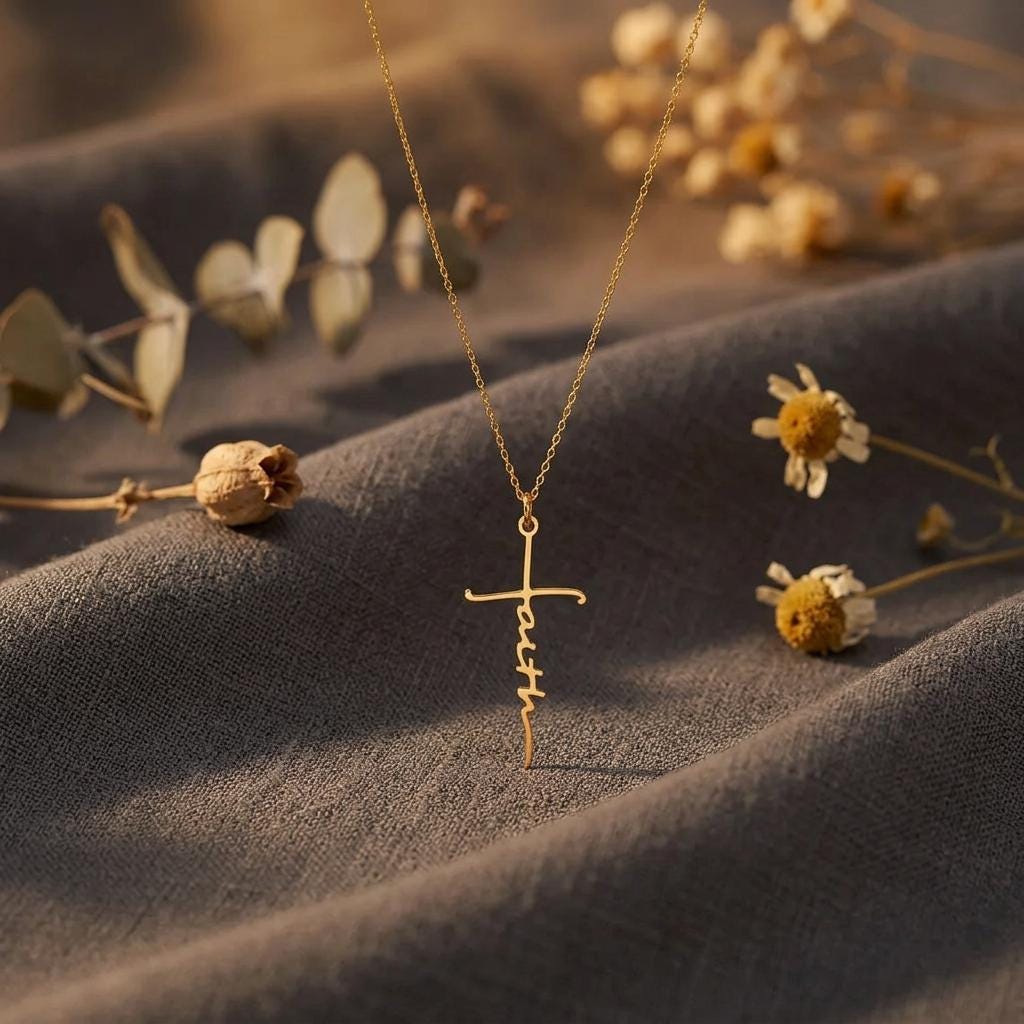 Faith Necklace, 14K Gold Necklace, Faith Cross Jewelry, 925 Sterling Silver Necklace,Christian Religious Gift For Women