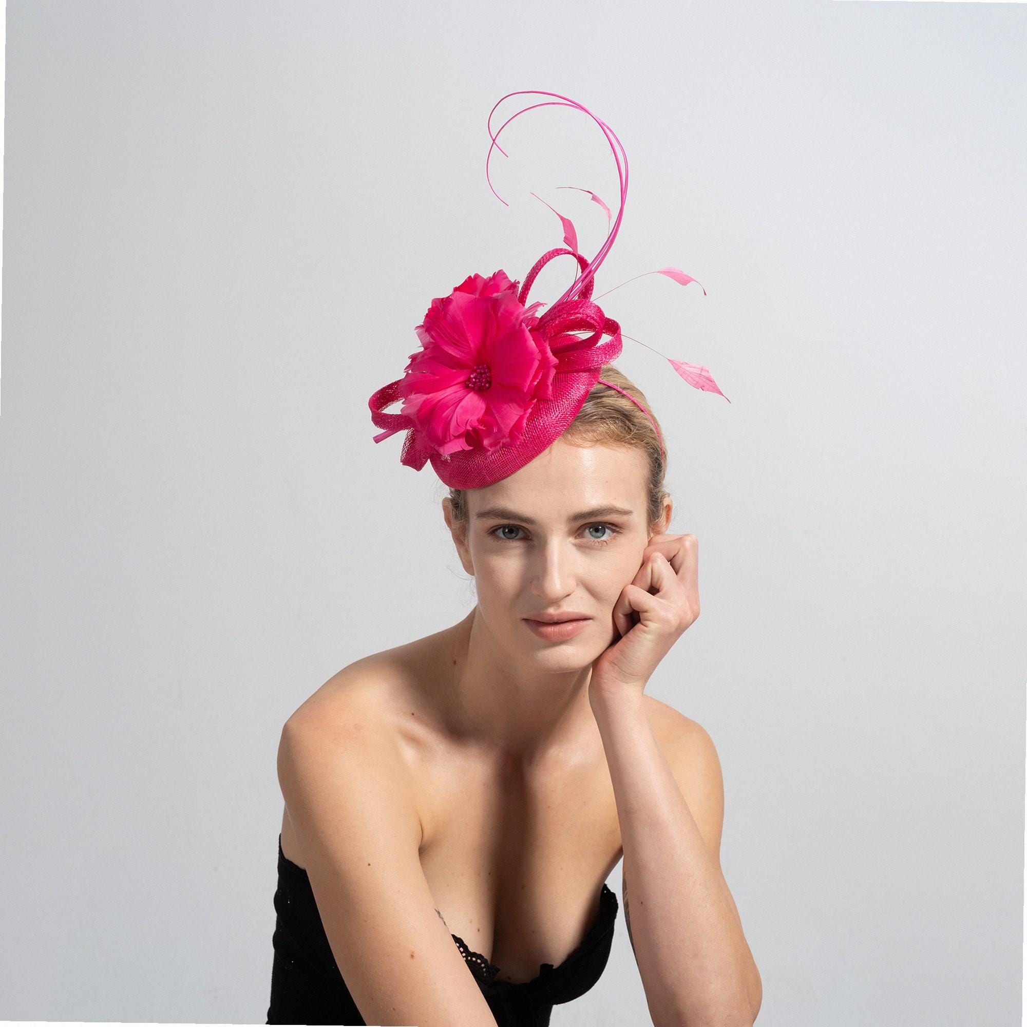 Pretty Fushia Tulle Flower Fascinator Beads Feathers Headband Tea Weddings Churc kentucky derby hat fascinator crystal rhinestone jewel  main image 4