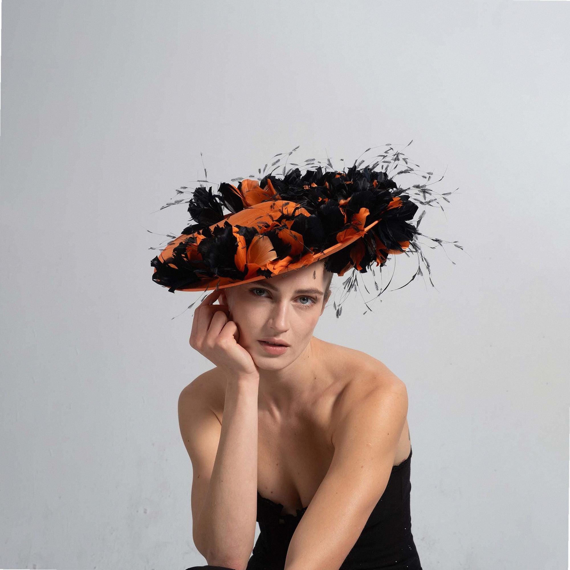 Elegant Orange Black Feathered 3-PC Fascinator NWT Amazon.com: Bniksok Halloween Fascinators Black Orange for  main image 4