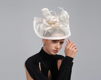 Bibis Hatinator champagne ivoire, élégant bandeau de mariage pour garden-party, courses et goûter