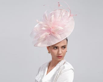 Blush Pink & White Flower Fascinator Hatinator, Elegant Wedding Headband for Garden Party,Races